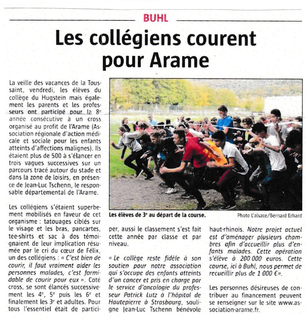 Article de presse Les collégiens courent pour l'Arame