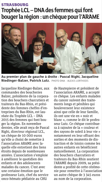 Remise du chèque du Trophée LCL-DNA 2015